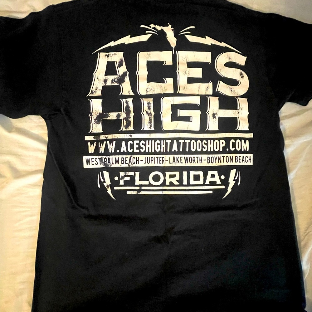 Aces high tattoo shop tee